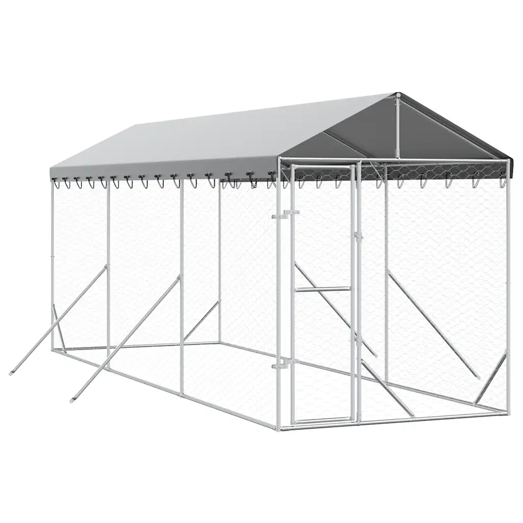 Cuccia Cani da Esterno Tetto Argento 2x6x2,5 m Acciaio Zincatocod mxl 115813