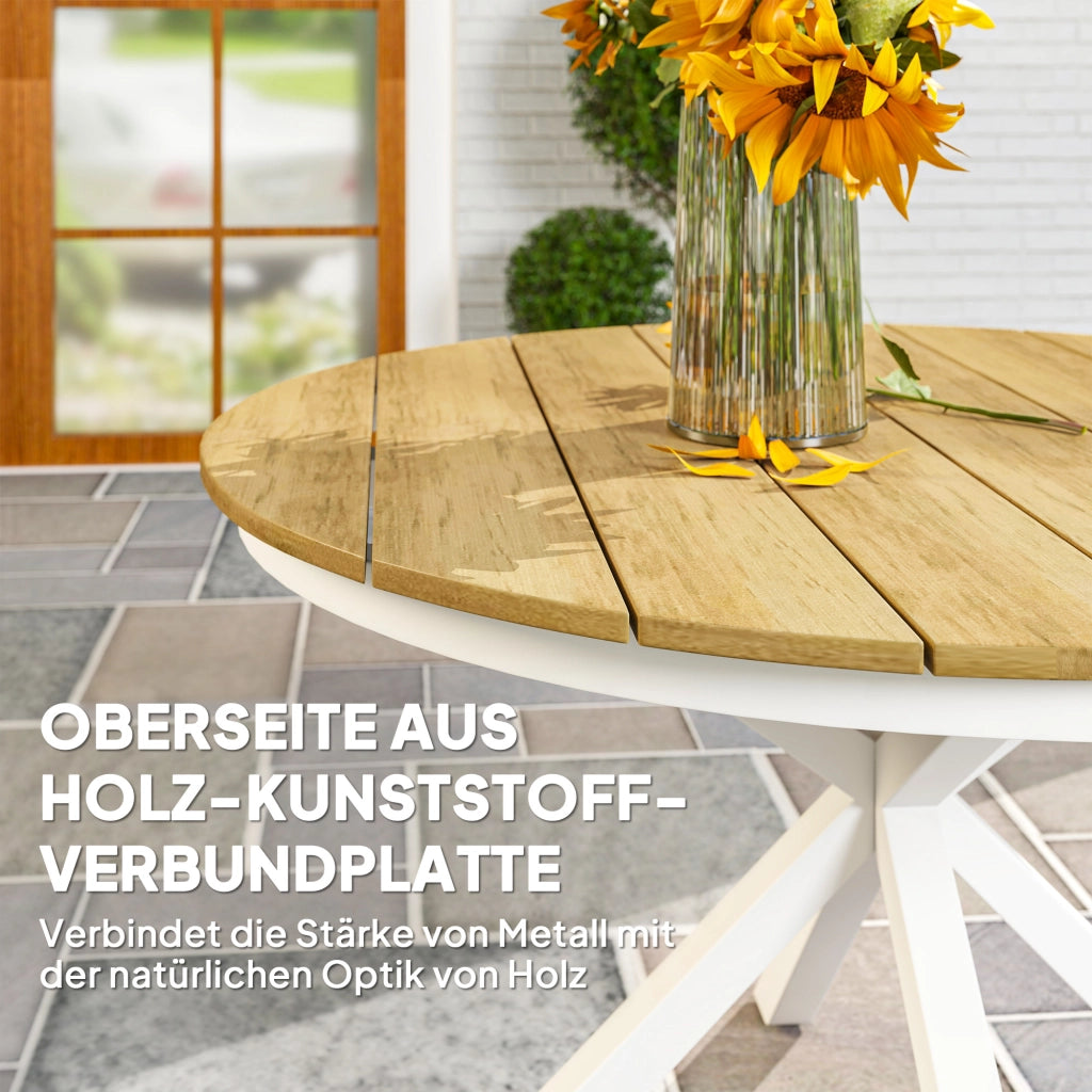 Tavolino da giardino ¨C Zephmum ¨C ?118cm, alluminio, design a doghe, teak