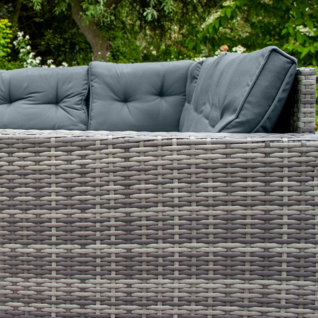 Set d'angolo in rattan Mobili da giardino Grigio Divano Sgabelli Tavolo Cuscini impermeabili 9 Posti