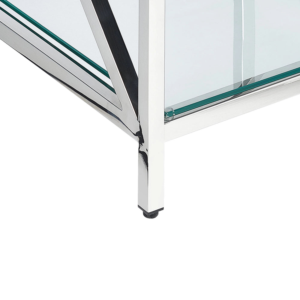 Tavolino in vetro temperato e acciaio argentato e trasparente 45 x 45 cm stile moderno soggiorno