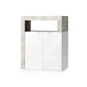 Mobile da bagno BURA – 2 porte, 2 scaffali – Bianco lucido laccato e grigio effetto cemento