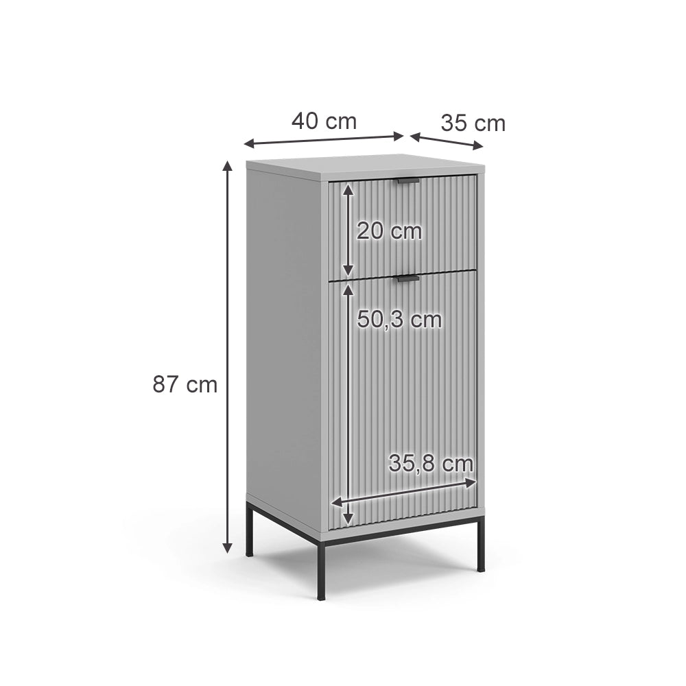 Vicco Mobiletto bagno Grigio 40 x 87 cm con anta e cassetto