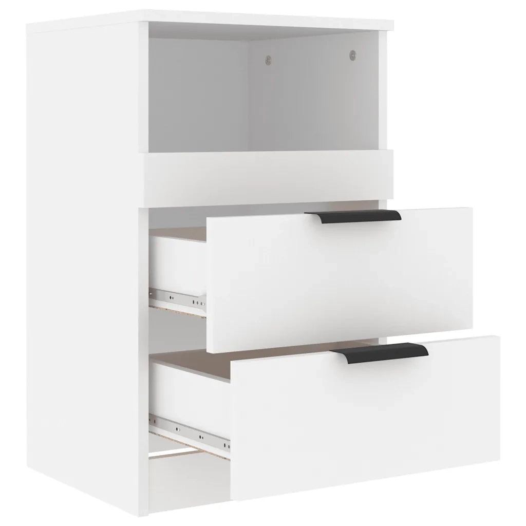 Comodini a Muro 2 pz-Set di 2 Tavolino da notte Bianchi in Legno Multistrato