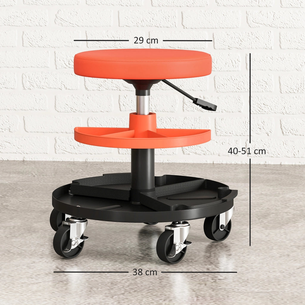 Sgabello da officina con ruote e altezza regolabile 40-51 cm ¨C zephmum ¨C 2 ripiani 38x38x51 cm giallo