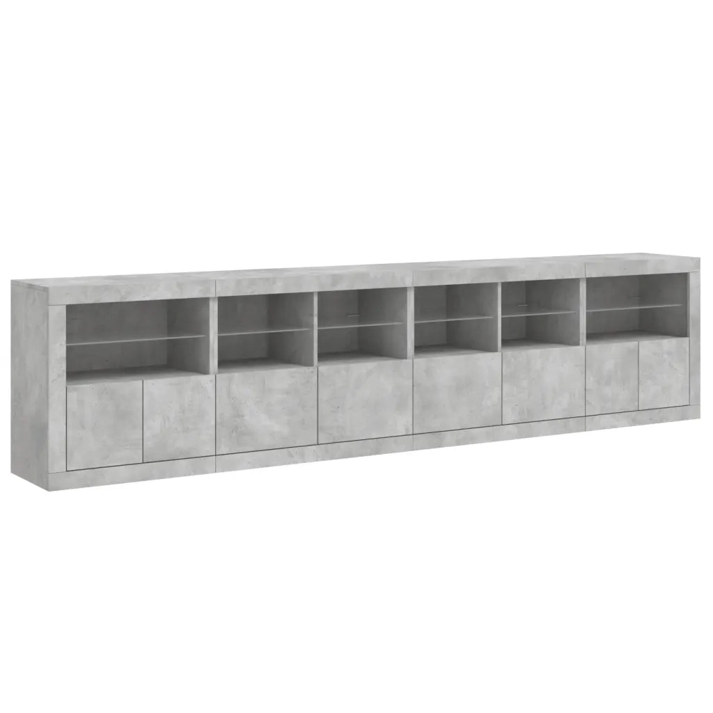 Credenza | Madia | Buffet da pranzo | Armadio da pranzo con Luci LED Grigio Cemento 283x37x67 cm
