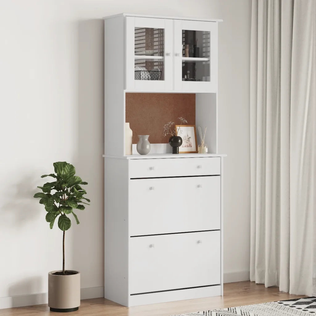 Credenza ALTA Bianca 77x35x188 cm in Legno Massello di Pino 3187778