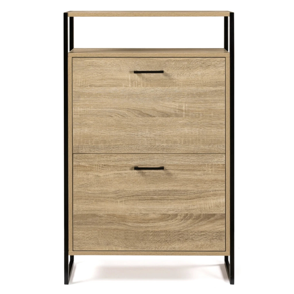 IDMarket - Scarpiera LUIS a 2 ante con ripiano superiore dal design industriale