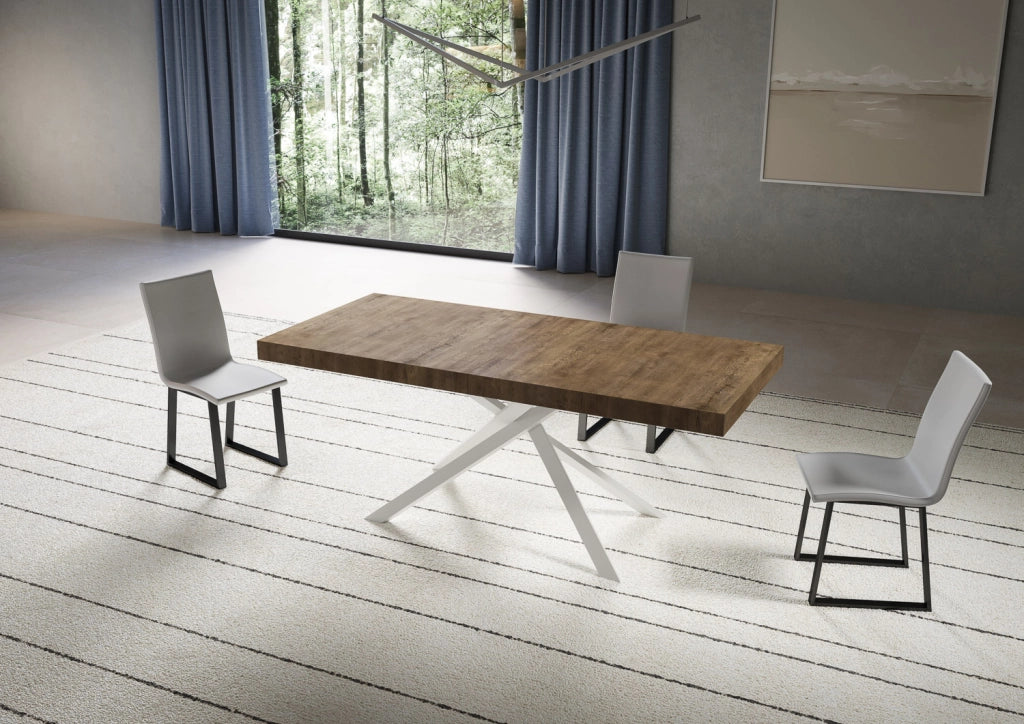 Tavolo allungabile 200/304x90 cm Niket noce gambe bianche