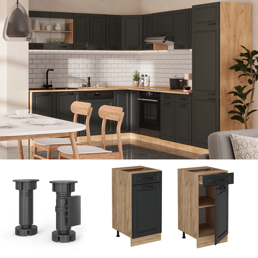 Mobiletto base per cucina R-Line Antracite rustico/Rovere dorato 40 cm senza piano di lavoro Vicco