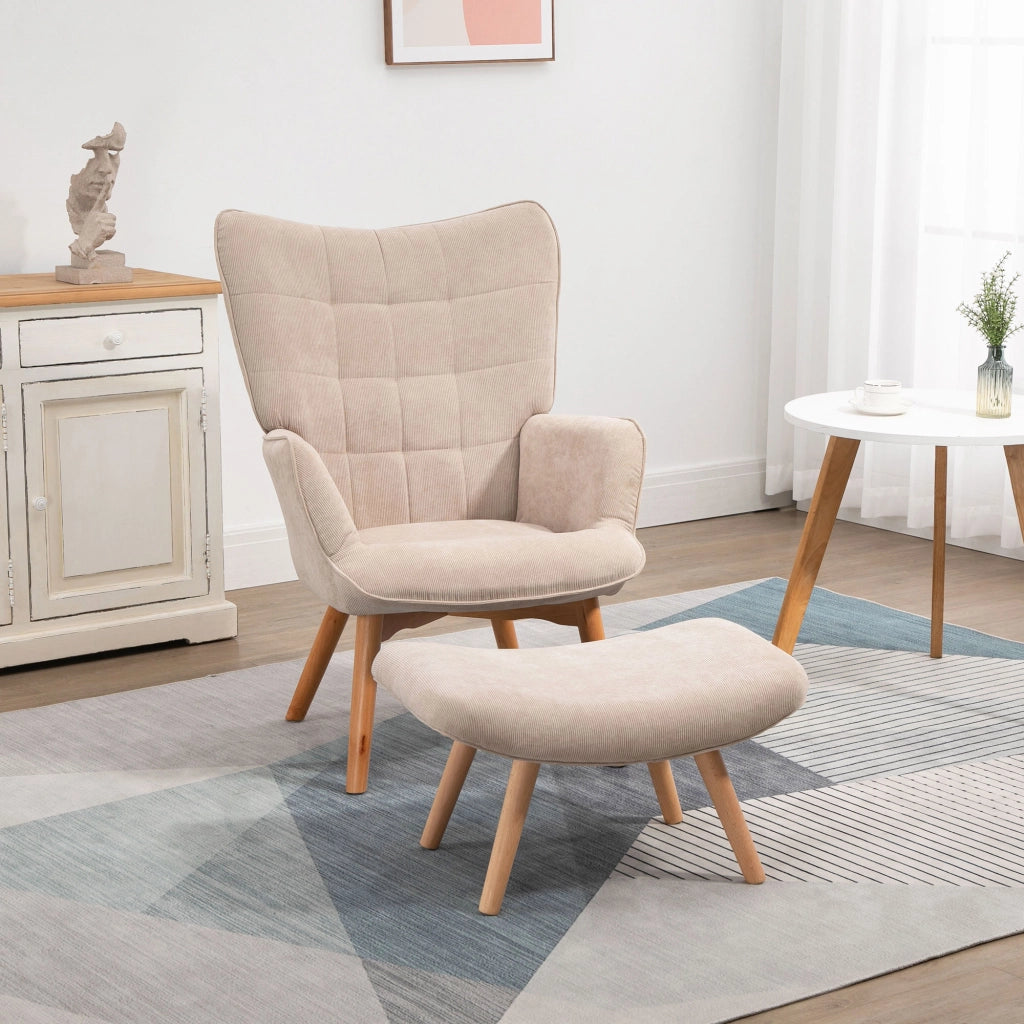 POLTRONA con pouf 72x80x101 cm velluto a coste beige
