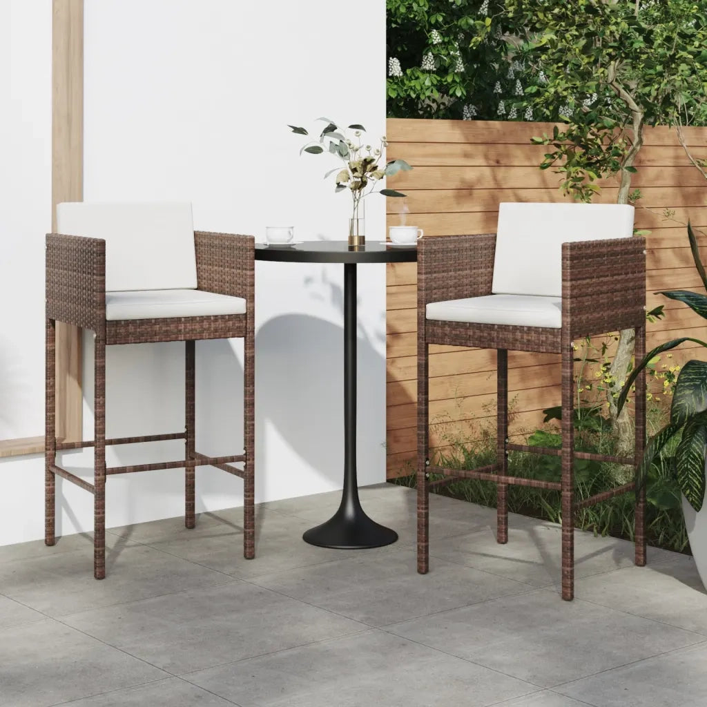 Sgabelli da Bar con Cuscini 2 pz Marroni in Polyrattan CFW3873305