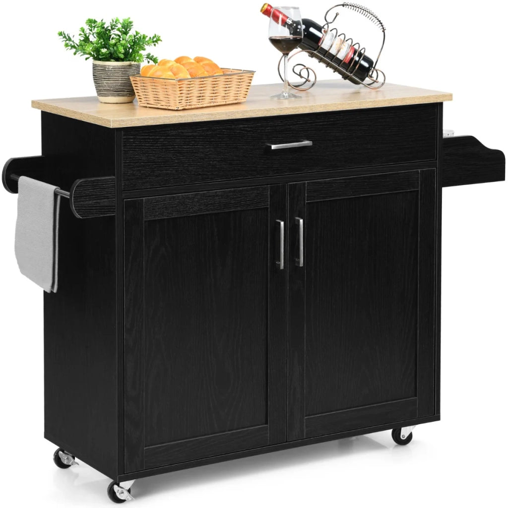 Isola da cucina su ruote 116 x 40 x 85 cm spazio di archiviazione ottimale pratico piano di lavoro design moderno in MDF nero 20_0019555