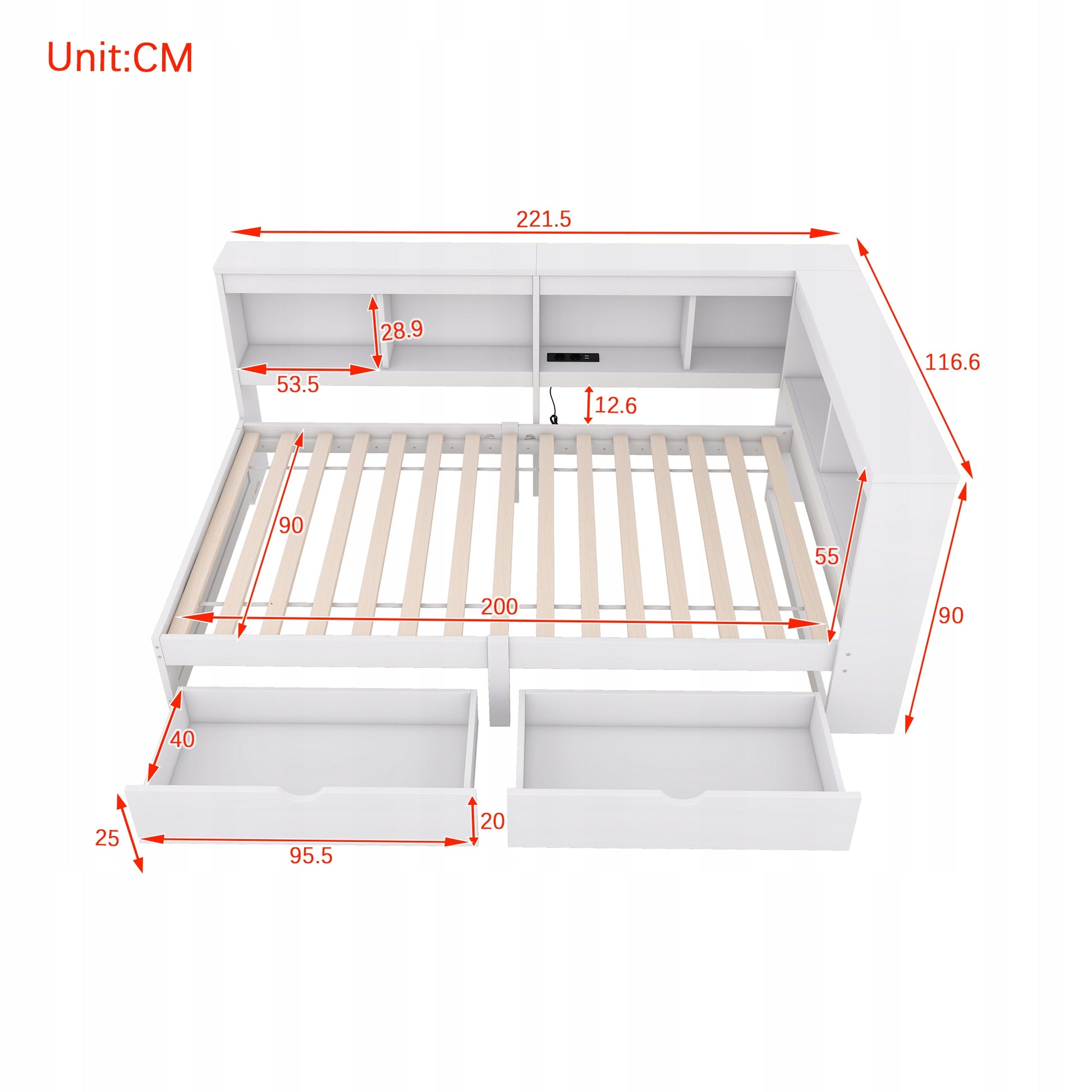 Divano letto 90x200 - Xylo - Bianco con cassetti e USB