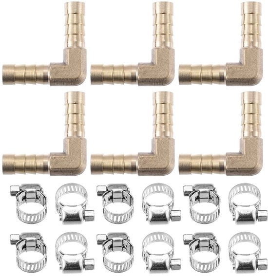 Connettore a L per Slanga 6 pezzi - Connettore a L in rame - Fermo Slanga - Corrosione resistente - Per Slanghe flessibili - Alta temperatura - Connettore per Slanghe