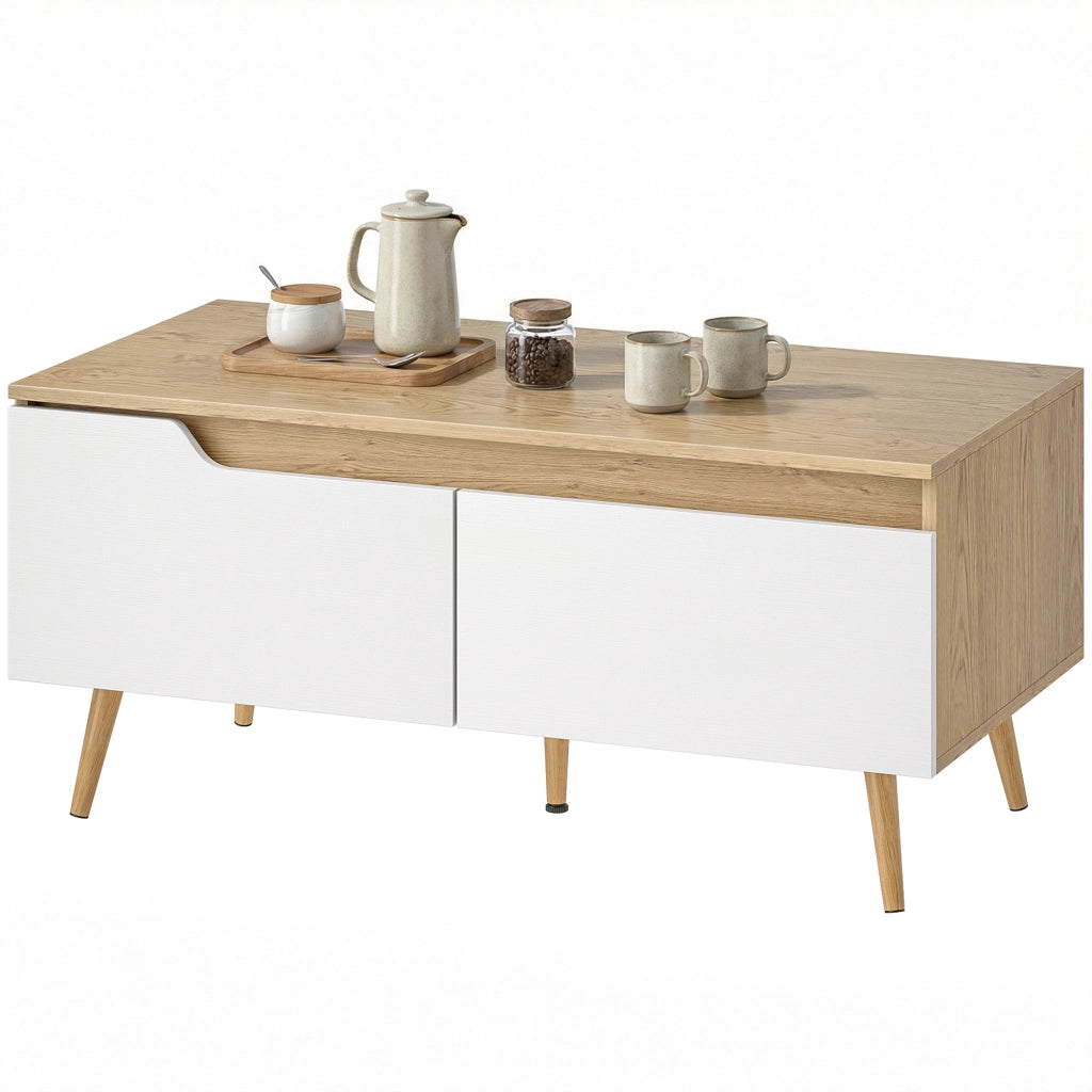 Tavolino da caff¨¨ con 2 cassetti ¨C Zephmum ¨C Legno rovere 100x50x46cm