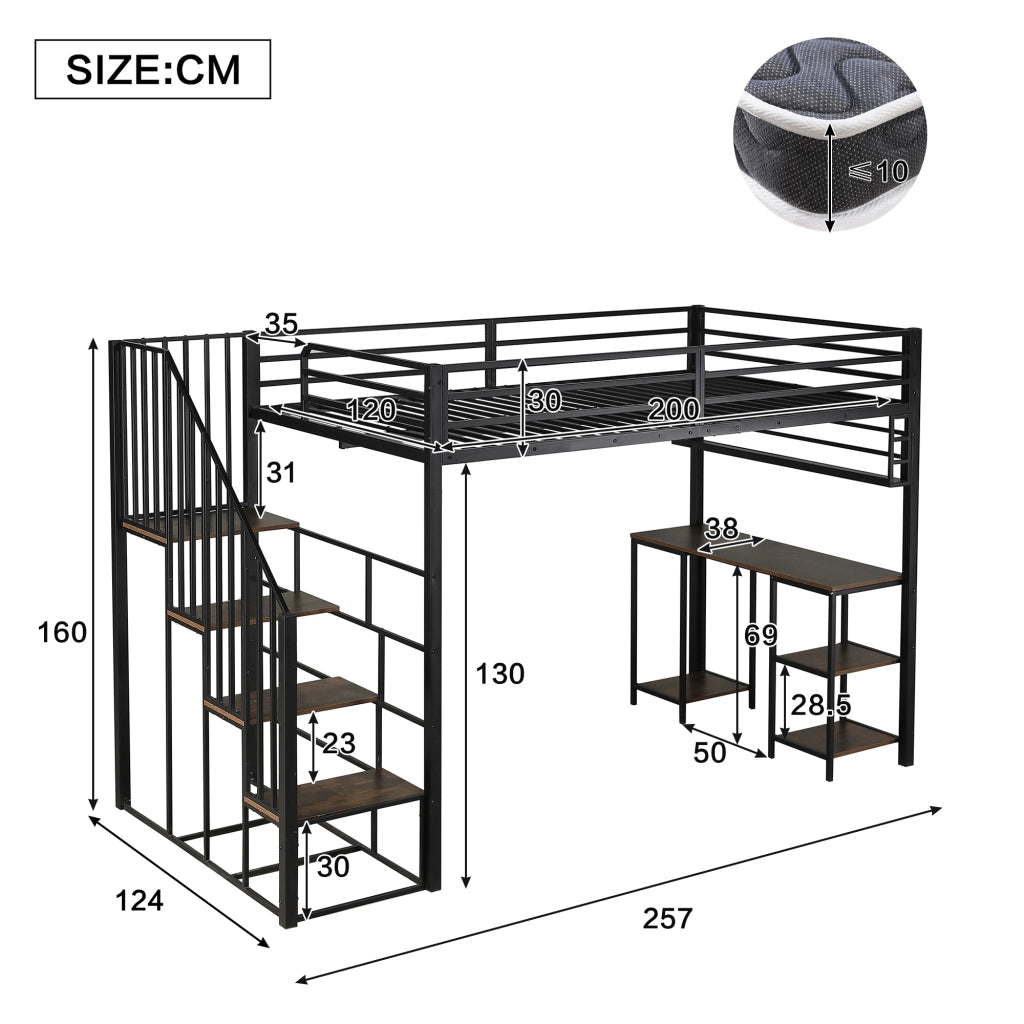 Letto a castello in ferro e truciolare nero noce scuro 120x200cm