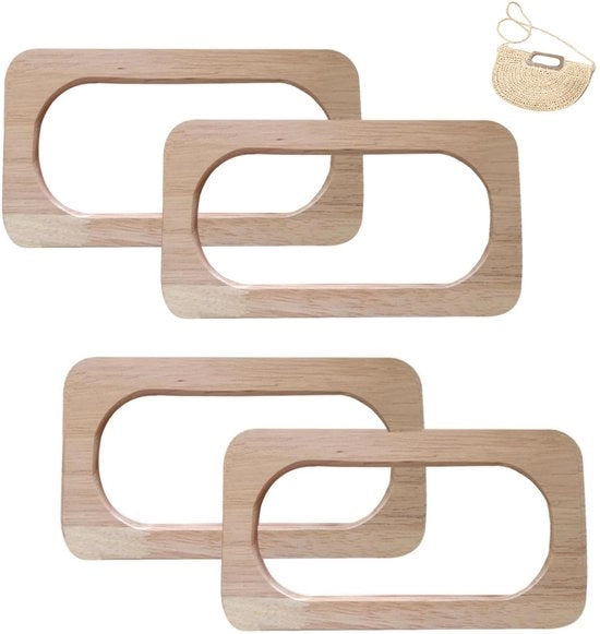Set di maniglie in legno per borse - Disponibile in 4 pezzi - Progettazione rettangolare - Sostenibile - Accessori eleganti - Dimensioni 20 x 10 cm - Maniglia per borse
