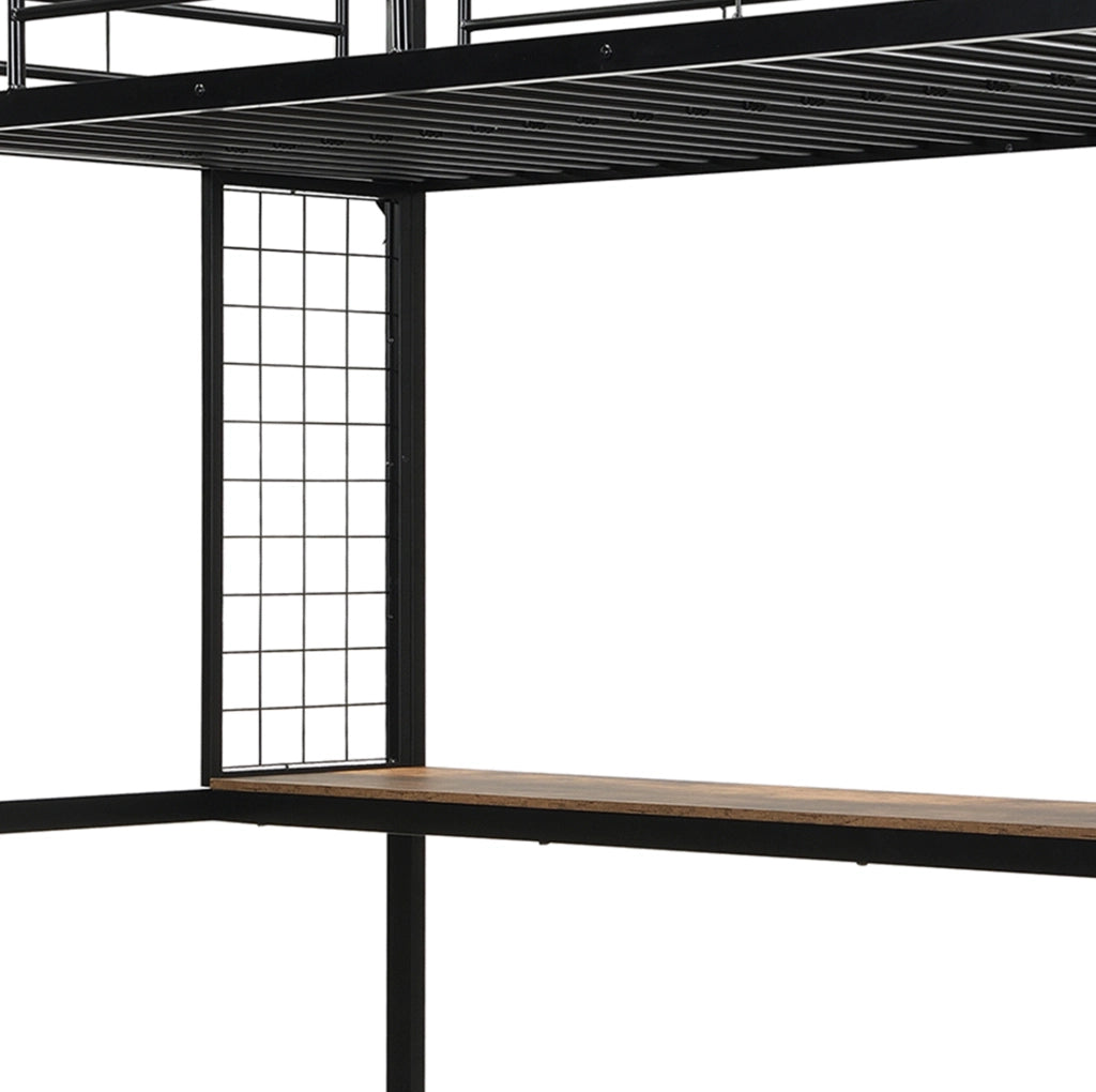 Letto a soppalco 90x200 cm con scrivania, scaffale e rete metallica