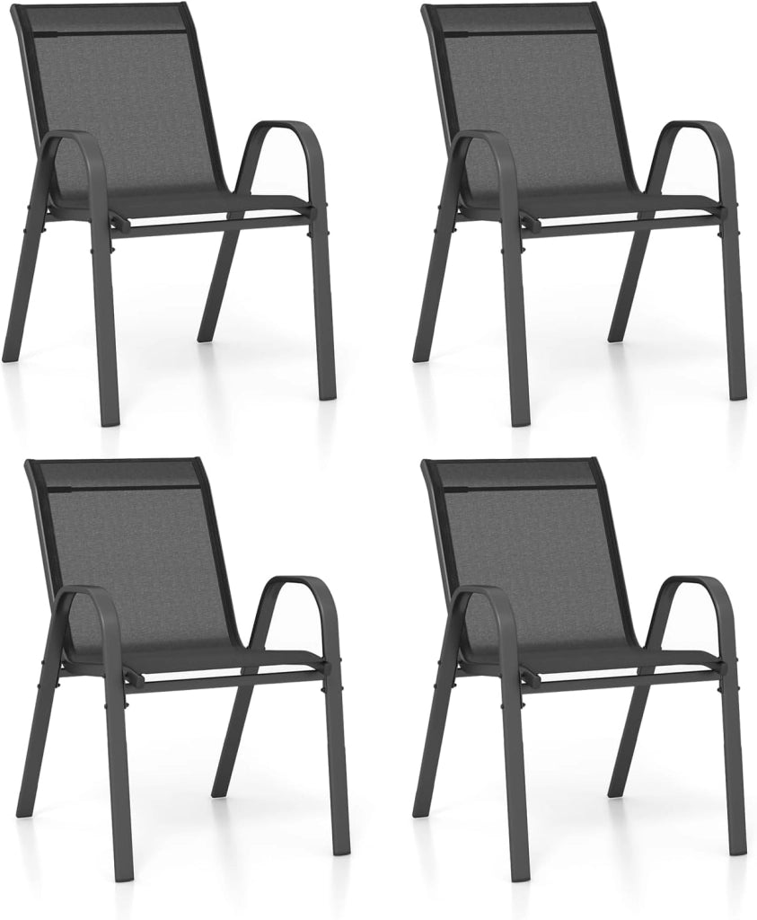 Set di 2/4 Sedie da Giardino, Sedie Impilabili da Esterno in Tessuto con Telaio in Metallo, Poltrona da Balcone con Braccioli e Schienale Alto, per Sala da Pranzo, Carico 150 kg (Marrone*4)