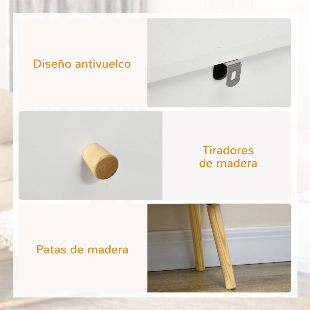 Cassettiera con 3 Cassetti ¨C Zephmum ¨C Bianco Legno Pino 80x30x80 cm