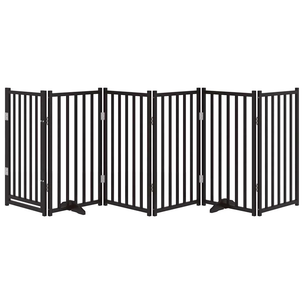 Cancelletto di sicurezza per cani e animali domestici con porta a 6 pannelli in legno massello di abete nero 02_0023331