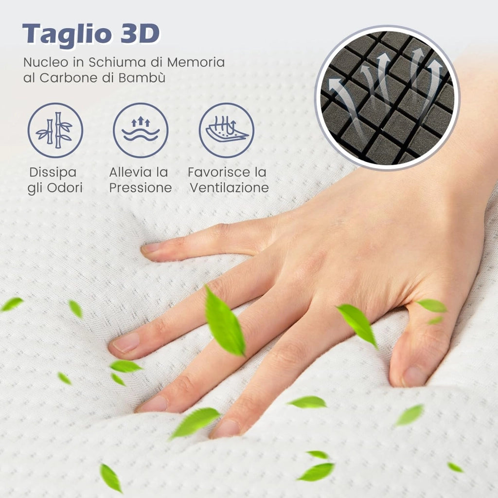 Set di 2 Cuscini Letto, Cuscini Letto Coppia in Schiuma di Memoria al Carbone di Bambù, con Taglio 3D per Flusso d'Aria, Morbida e Traspirante, 60x40x13 cm