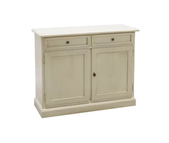Madia credenza shabby chic in legno 2 porte bianco invecchiato 105x42x85 - Mobili 2G