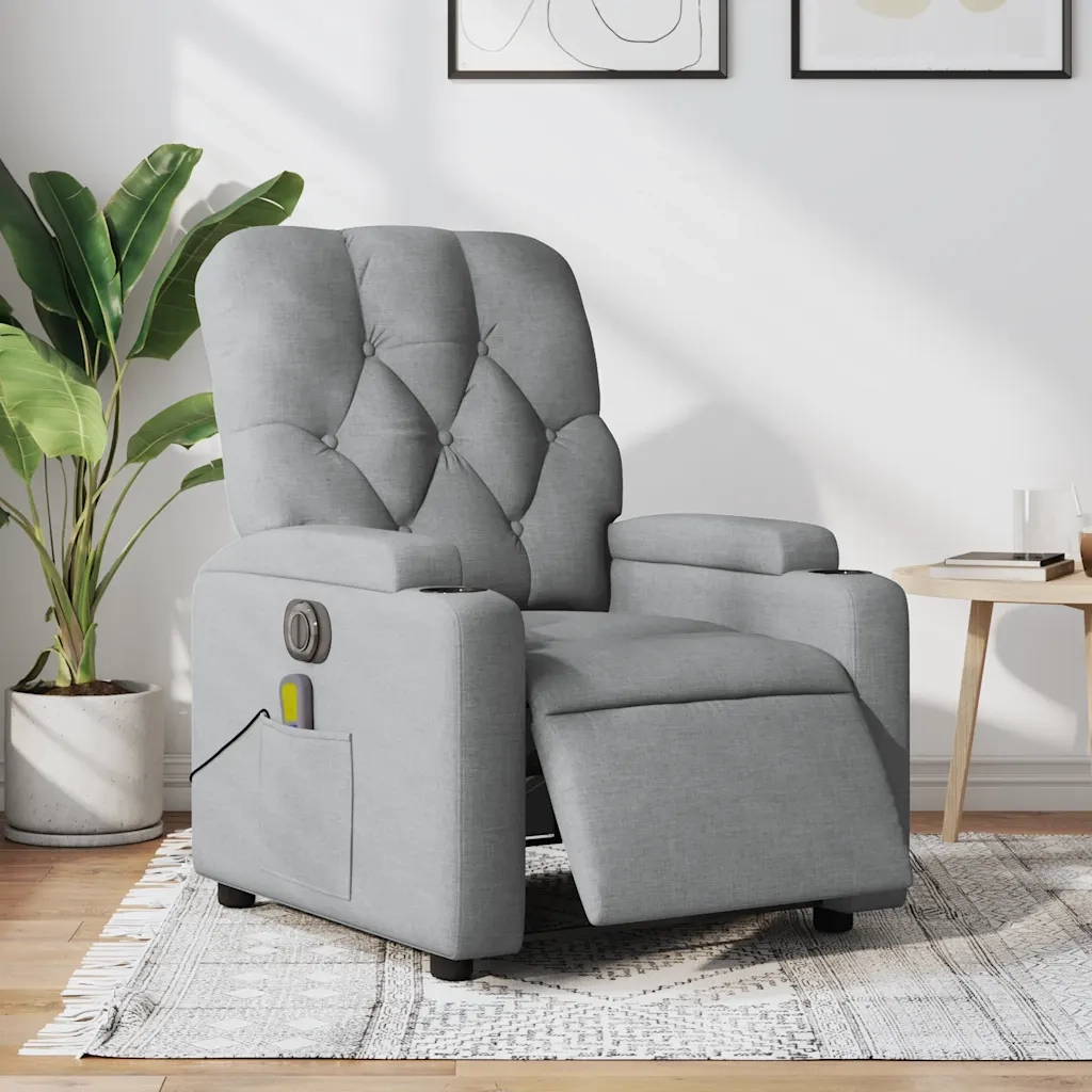 Divano Sedia-Poltrona Reclinabile Massaggio Elettrica Grigio Chiaro Tessuto 292664