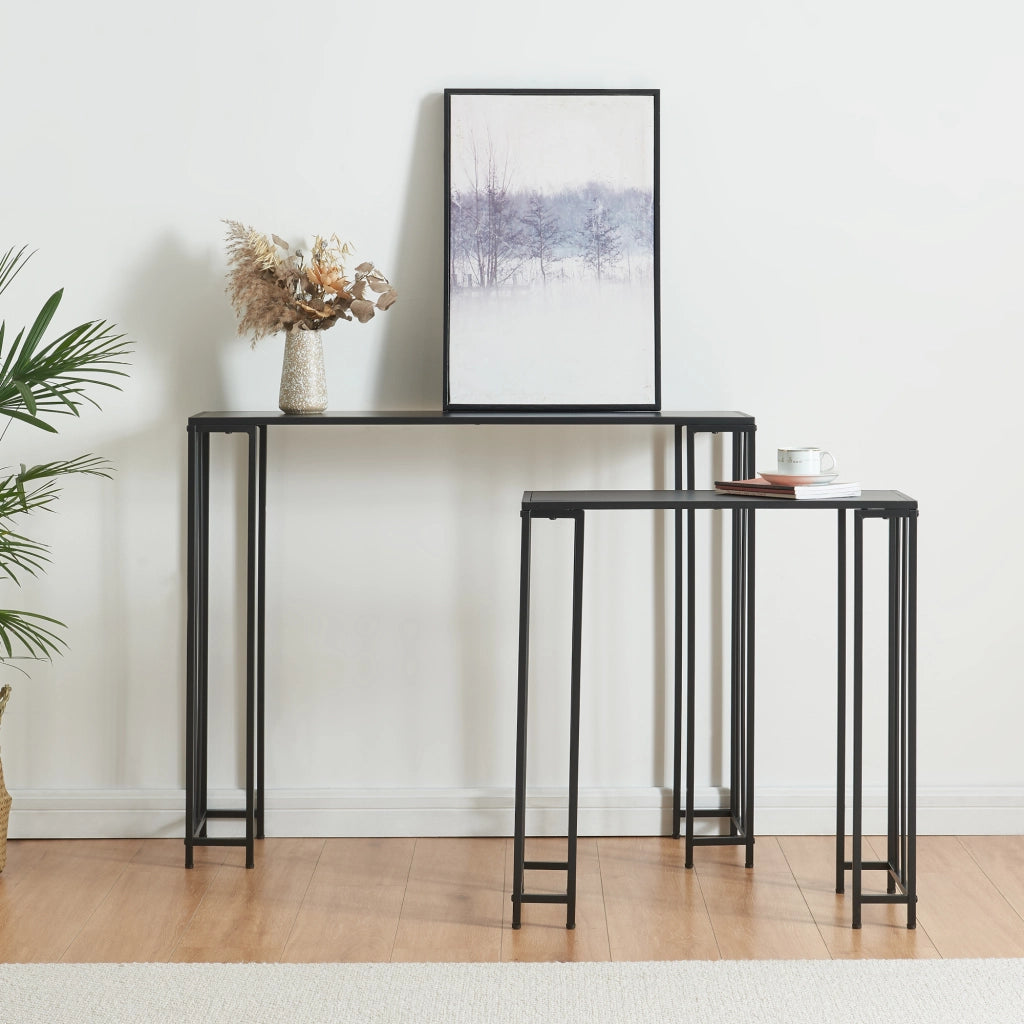 Set di 2 Tavoli a Consolle Ørsta in Misure Diverse - Nero [en.casa]