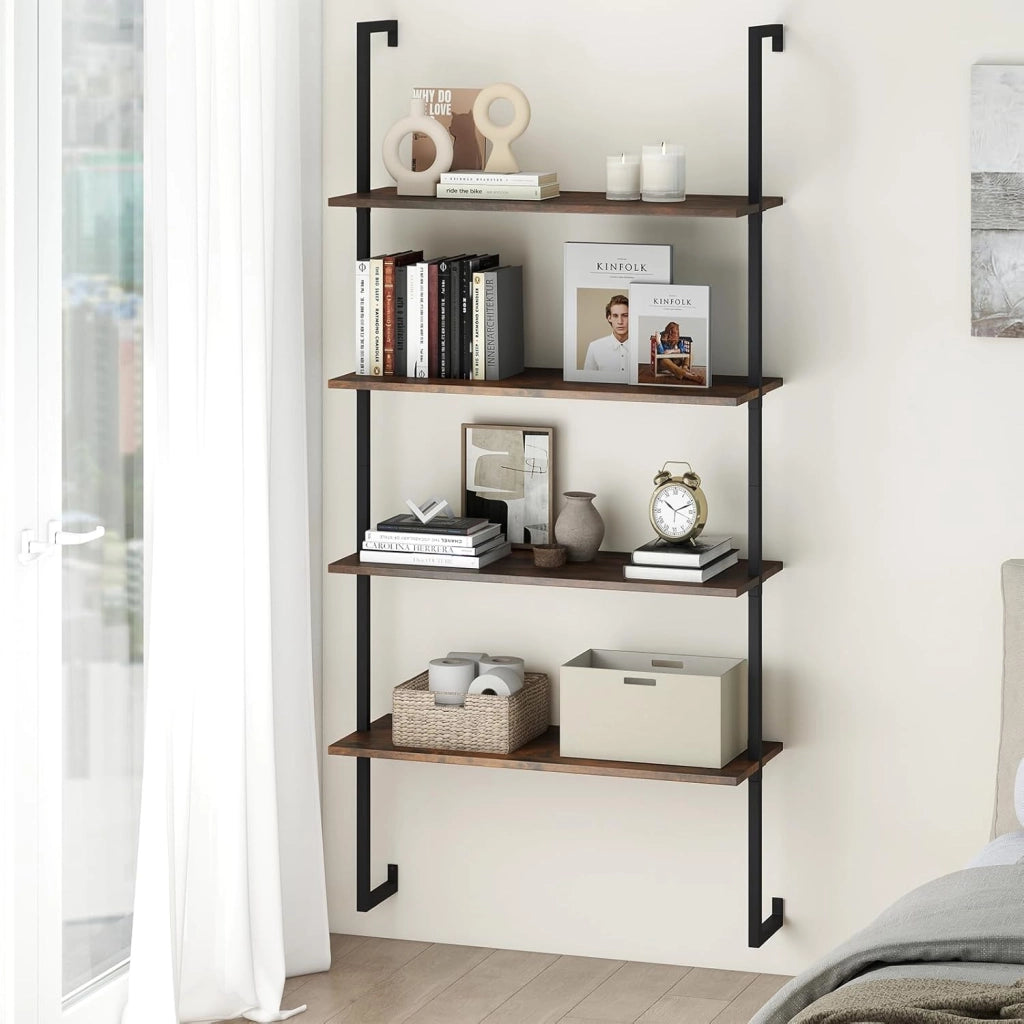 Mensola da parete a 4 ripiani, scaffalatura aperta con telaio in metallo, mensola sospesa industriale, salvaspazio per soggiorno, cucina, camera da letto e ufficio, 76 x 30 x 163 cm