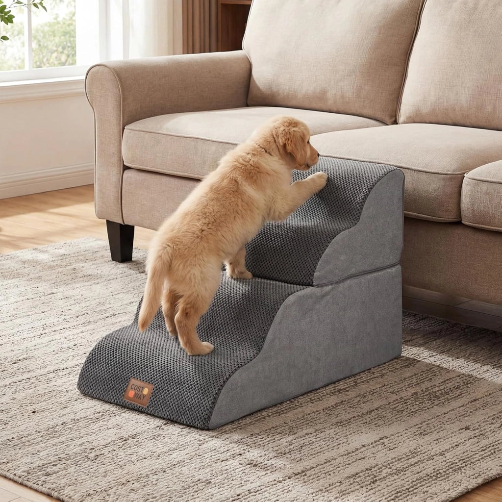 Scaletta per Cani a 4 Gradini Altezza 50 cm, Scala Cane in Spugna per Salire Letti Alti, Divani e Poltrone con Fondo Antiscivolo, Copertura Lavabile, Scala per Cani e Gatti (73 x 40,5 x 50 cm)