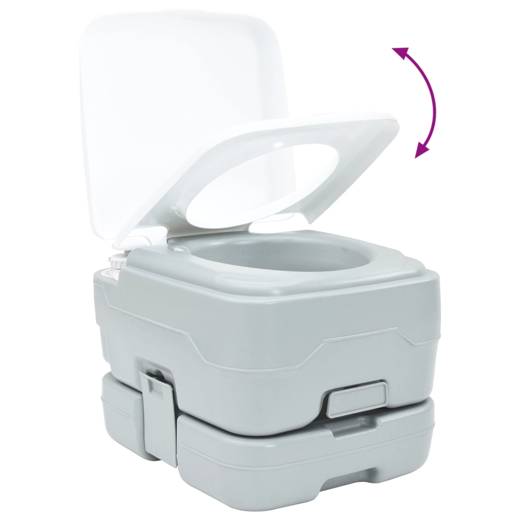 Toilette da Campeggio Portatile  Grigia con Serbatoio Acqua Fresca da 10L e Serbatoio Rifiuti da 10L