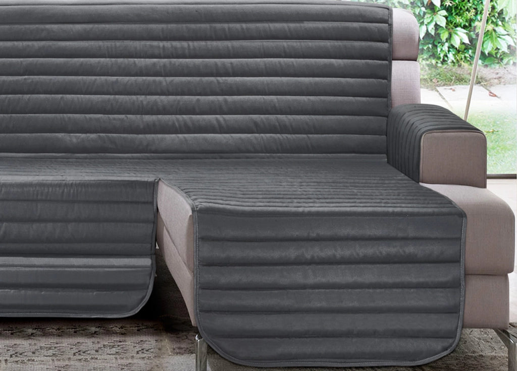Copridivano Trapuntato Per Divani Con Penisola Modello Simpaty - 290 cm - Grigio