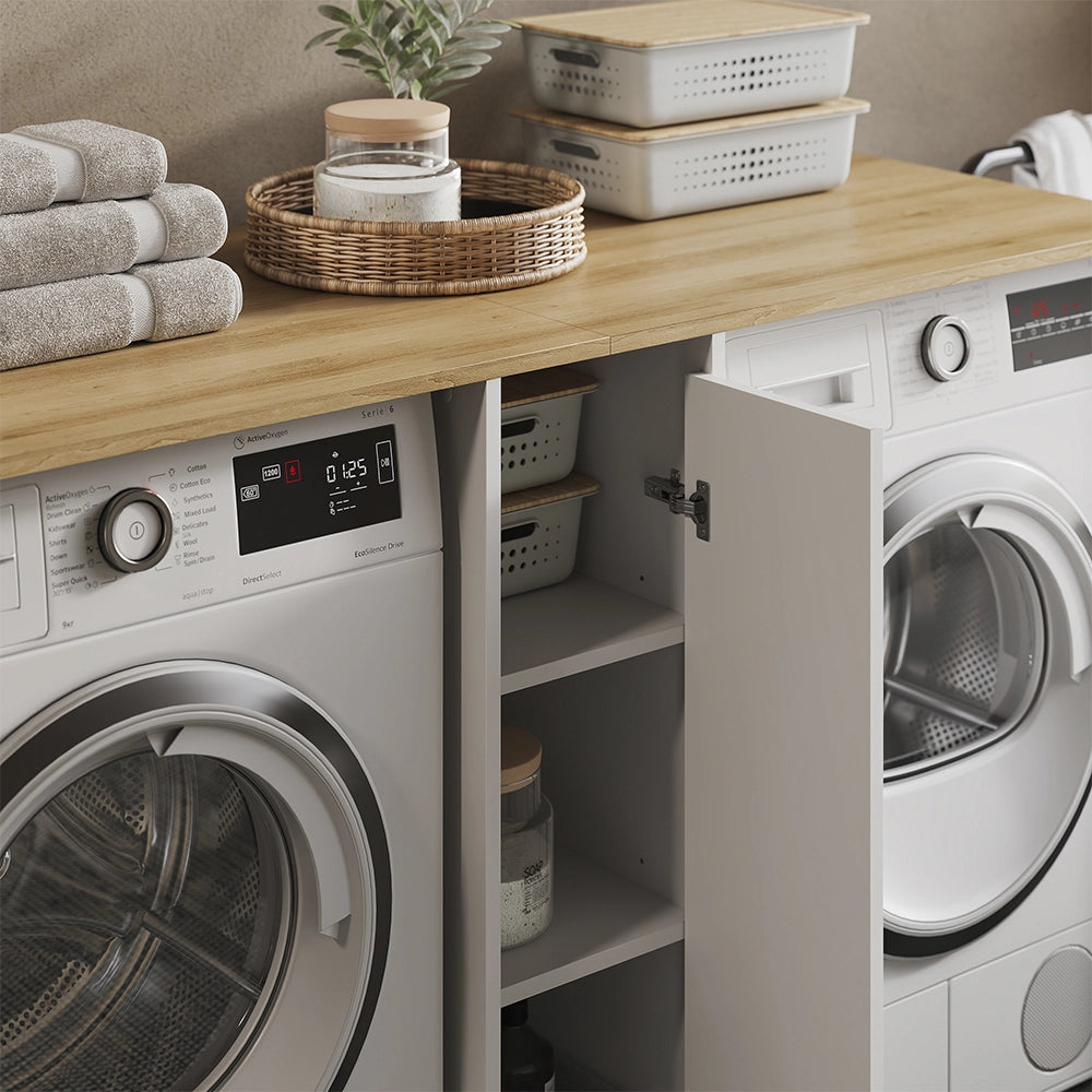 Vicco Mobile lavatrice Bianco/Rovere artigianale 159.8 x 88.2 cm con 3 scomparti