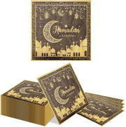 Serviette di Festa 40 Pack - Nero/ Oro - Tema Ramadan - Due Strati - Accessori di Festa - Disegni a Motivo Lunare - Serviette per Feste