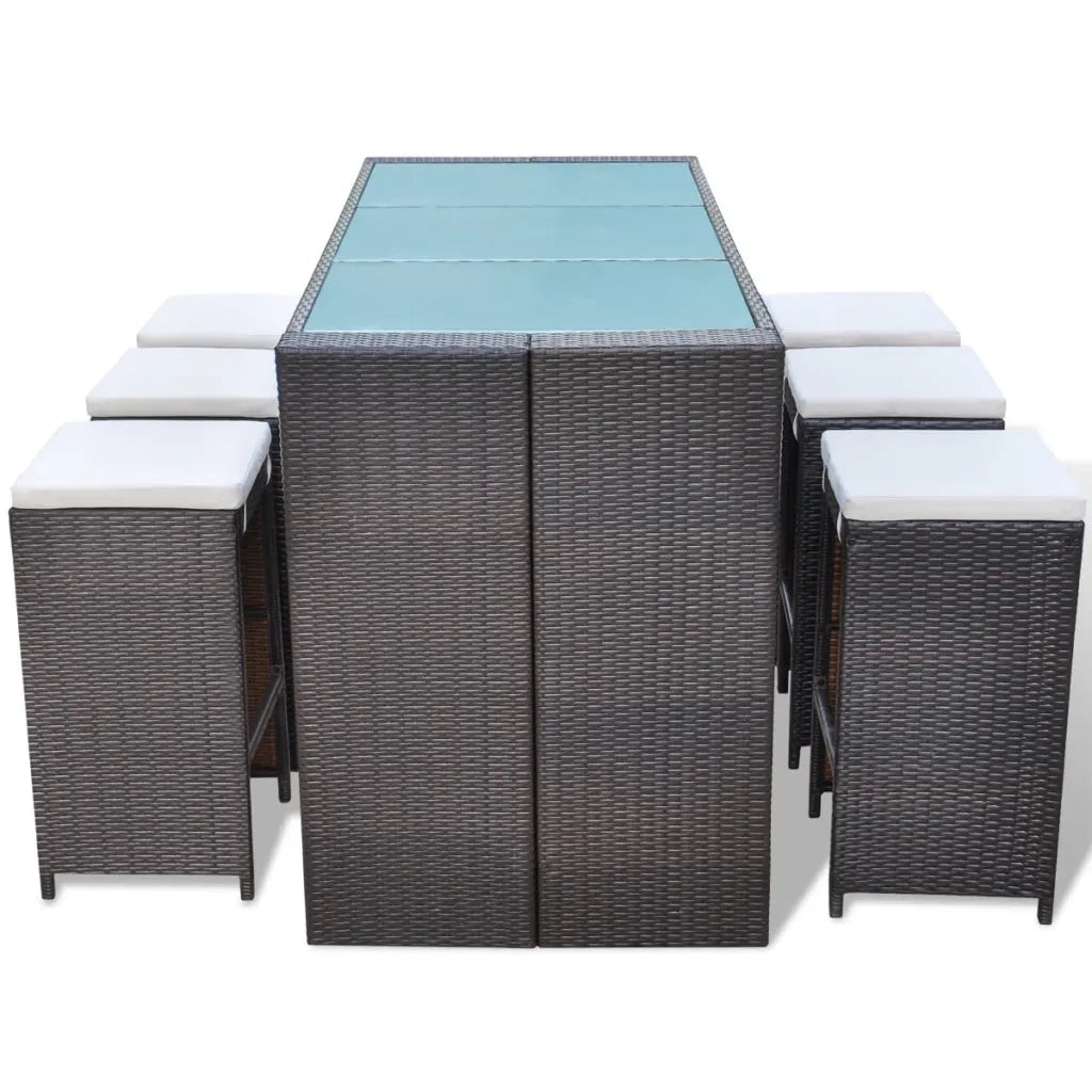 Set da Bar da Giardino 7 pz con Cuscini in Polyrattan Marrone 41836