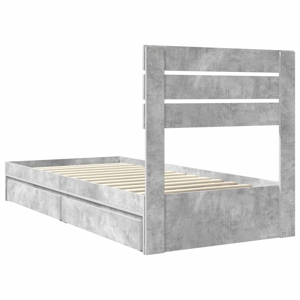 Letto con Contenitore con testiera Grigio cemento 90 x 190 cm