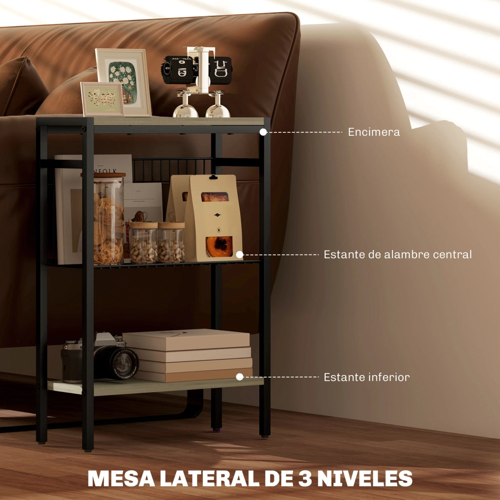 Tavolino a 3 Livelli con Ripiani Aperti ¨C zephmum ¨C 43x18x62,5cm Effetto Rovere