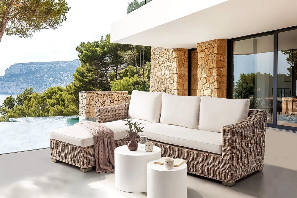 Divano ad angolo da giardino in rattan naturale 3 posti in vimini intrecciato Stile tradizionale