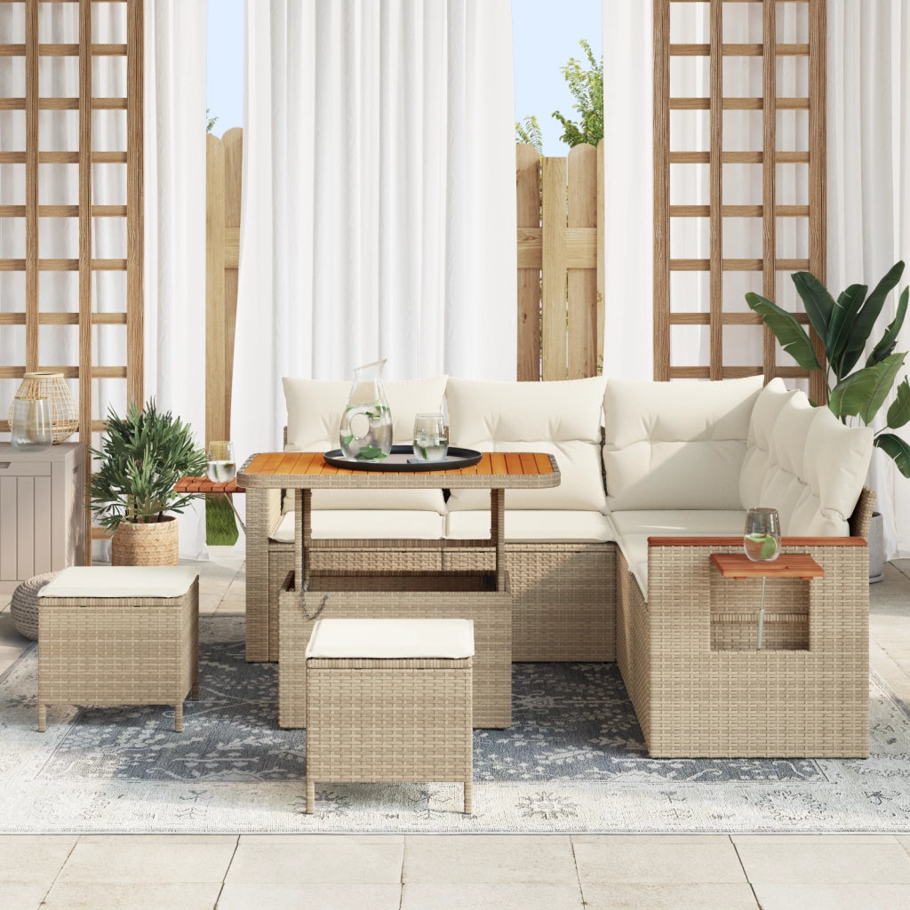 Set di divani da giardino  8 pezzi con cuscini beige rattan poliestere Acacia