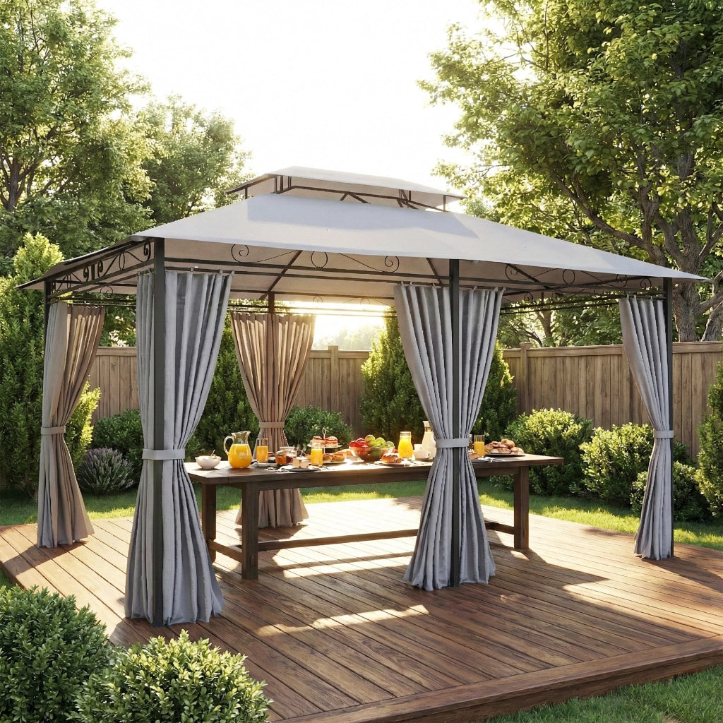 Gazebo da giardino; gazebo esterno con tende; tetto ventilato; grigio scuro