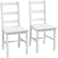 Set di 2 Sedie da Pranzo in Legno Massiccio di Pino Sedia da Cucina Schienale a Doghe Stile Casa di Campagna, Bianco