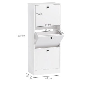 Scarpiera ULEVR 47x28x115 cm con 3 ante a ribalta e ripiani regolabili, bianca