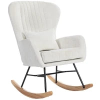 Poltrona a dondolo, con cuscino, seduta imbottita, schienale alto, 67 x 88 x 104 cm, Bianco