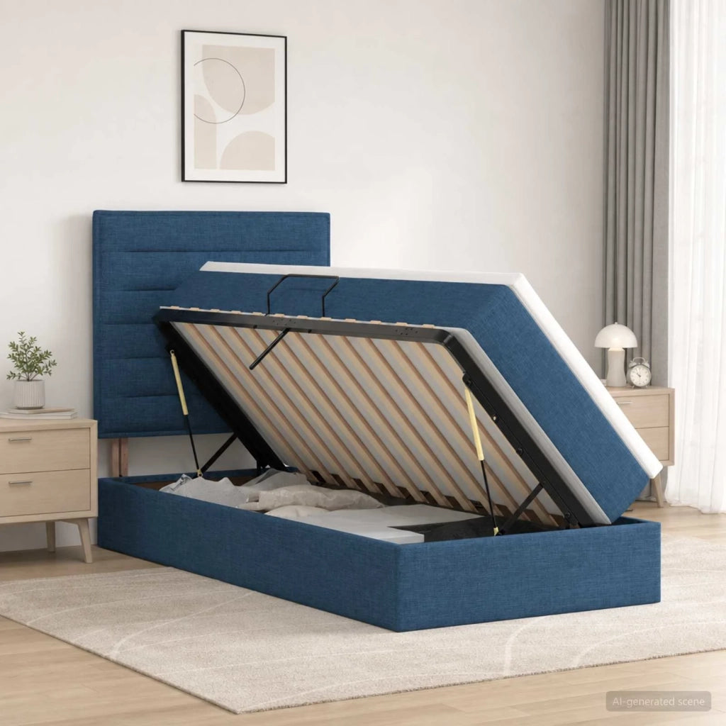 Letto con contenitore LED e materasso Blu 90 x 190 cm Tessuto 3459854