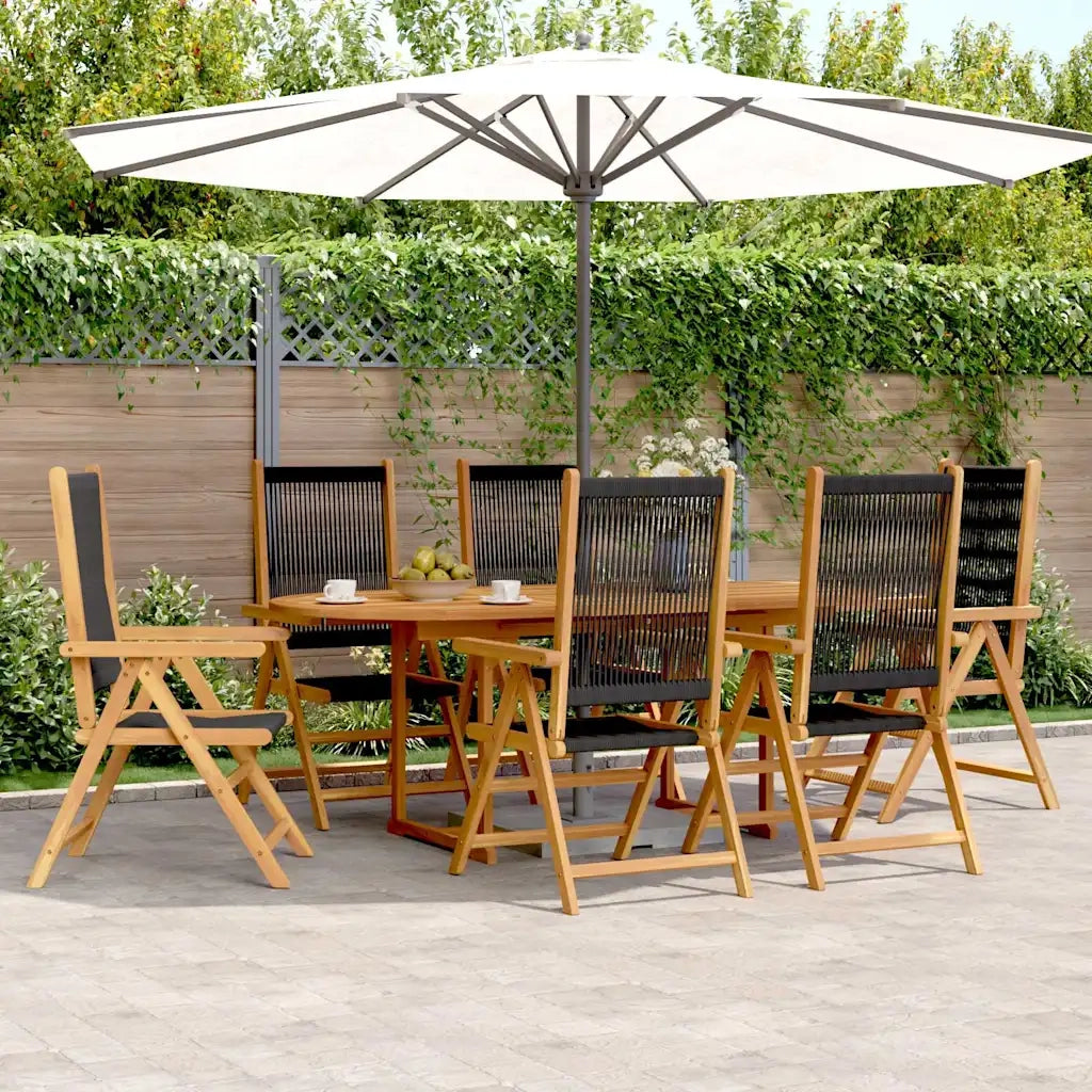 Set Pranzo da Giardino 7 pz Nero Polyrattan e Legno Massello 3281721