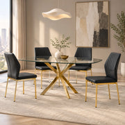 Set di 4 sedie da pranzo nere e oro in PU con gambe in metallo