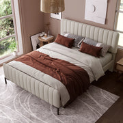 Letto matrimoniale – 140x200 cm – testiera regolabile rete – lino grigiobeige