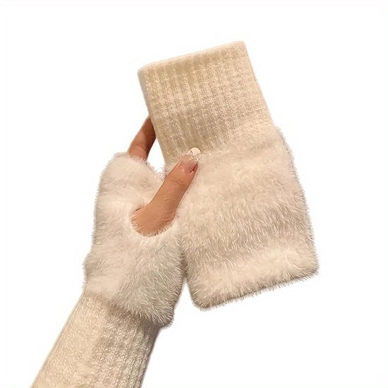 Maniche in pelle bianca per donne | Soffici e calde per l'inverno | Casual e stile, lavabile a mano