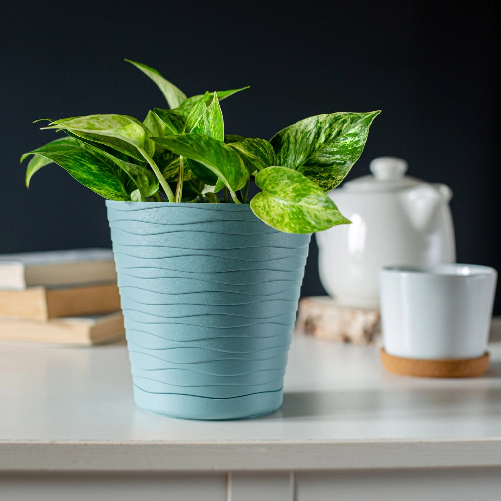 Vaso da fiori KADAX da 30 cm, con coperchio in plastica e supporto.
